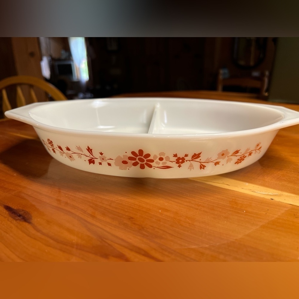 PYREX 1965 Floral Divided Dish Tangerine Vintage
